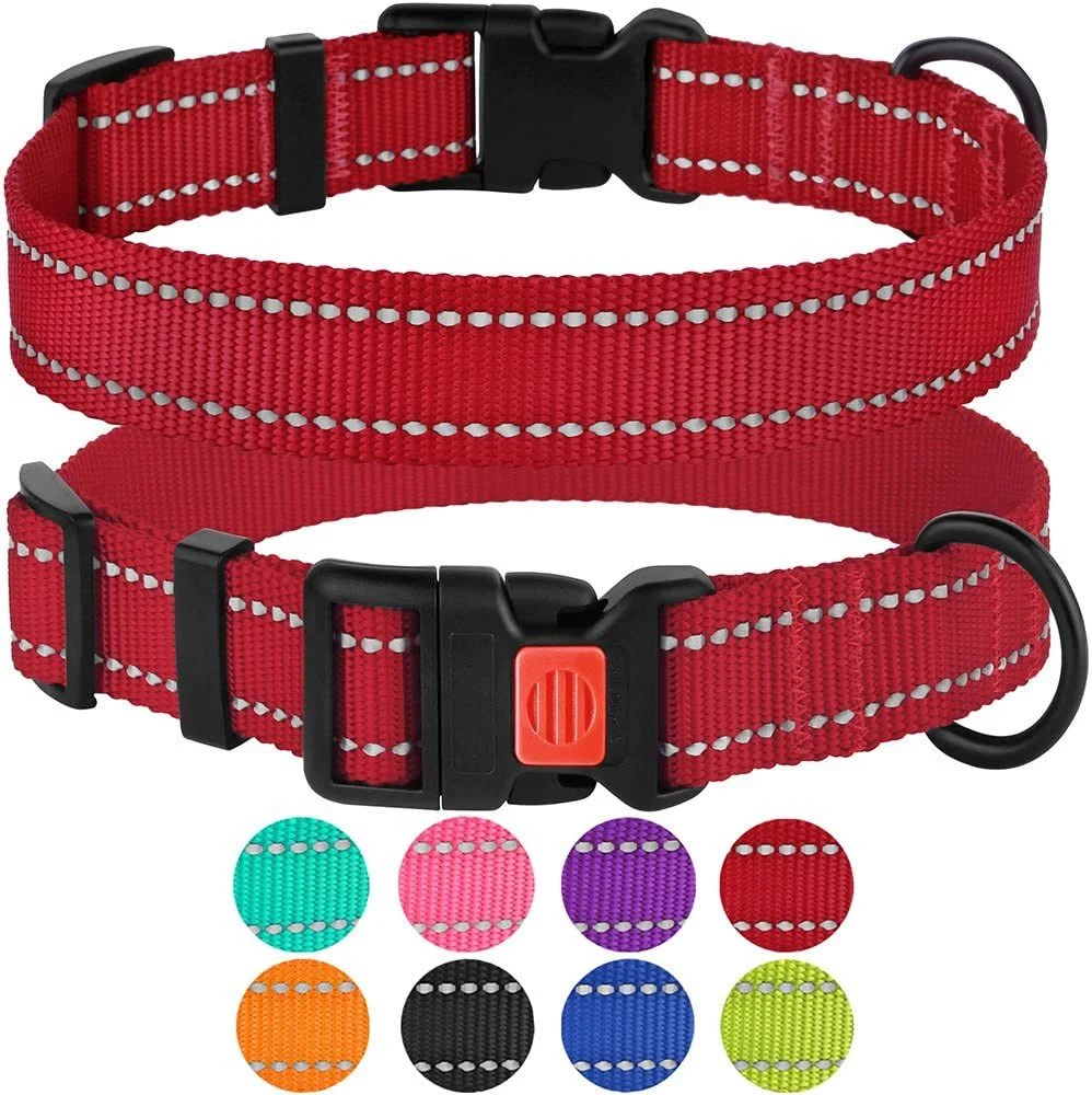 Hanyang Reflective Dog Collar with Safety Locking Buckle Adjustable Nylon Pet Collars for Puppy Small Medium Large and Extra Large Dogs